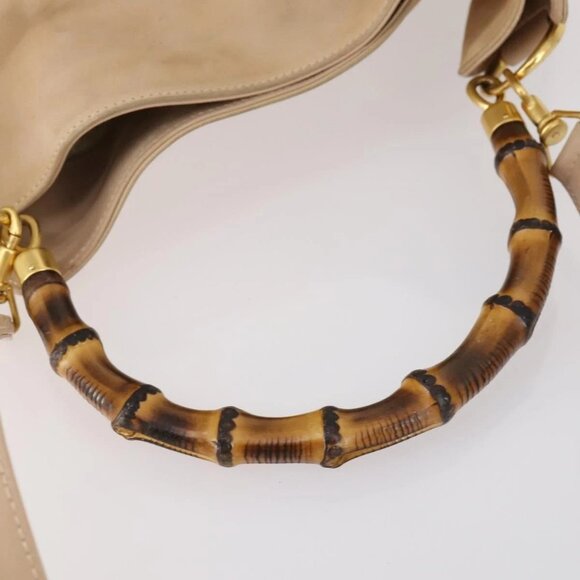 GUCCI Bamboo Hand Bag Leather 2way Beige Gold - Picture 9 of 16